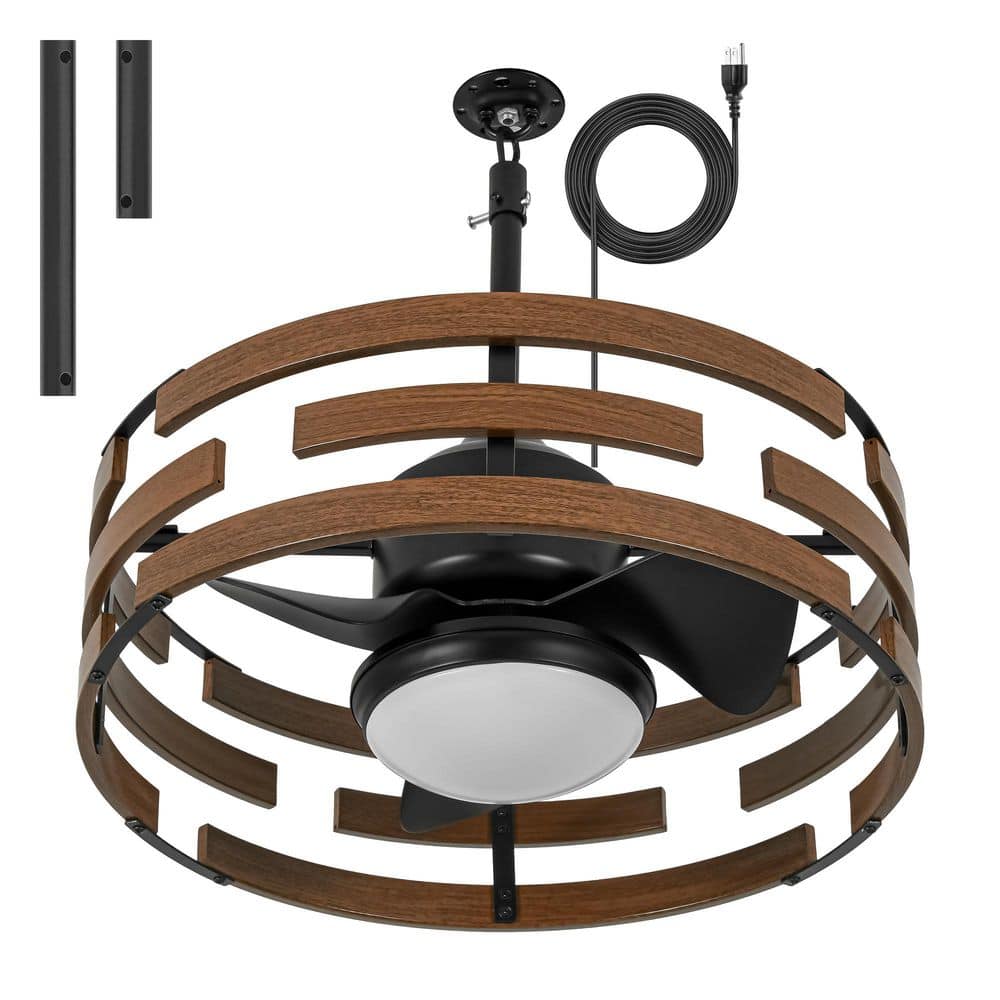 Vortix 20in Dark Walnut Waterproof Iron Cage Ceiling Fan With Downrod Mount ,3CCT Dimmable LED,Quiet Reversible DC Motor price history on PriceWatchPro