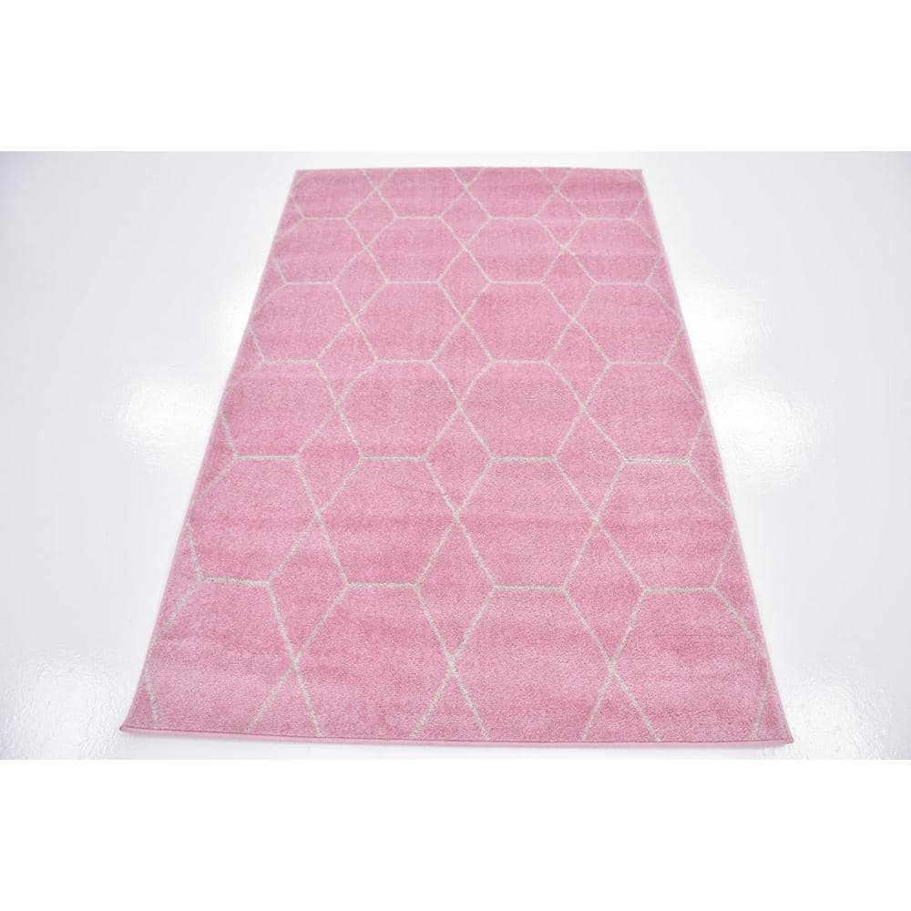 Light Pink 4' x 6' Rectangular Trellis Synthetic Area Rug