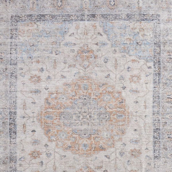 8 X 10 Ivory, Blue, Orange Oriental Area Rug