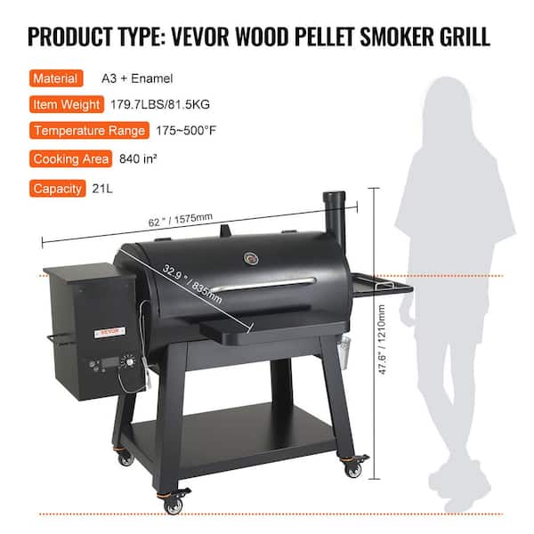 VEVOR Pellet Smoker 840 in Portable Wood Pellet Grill with