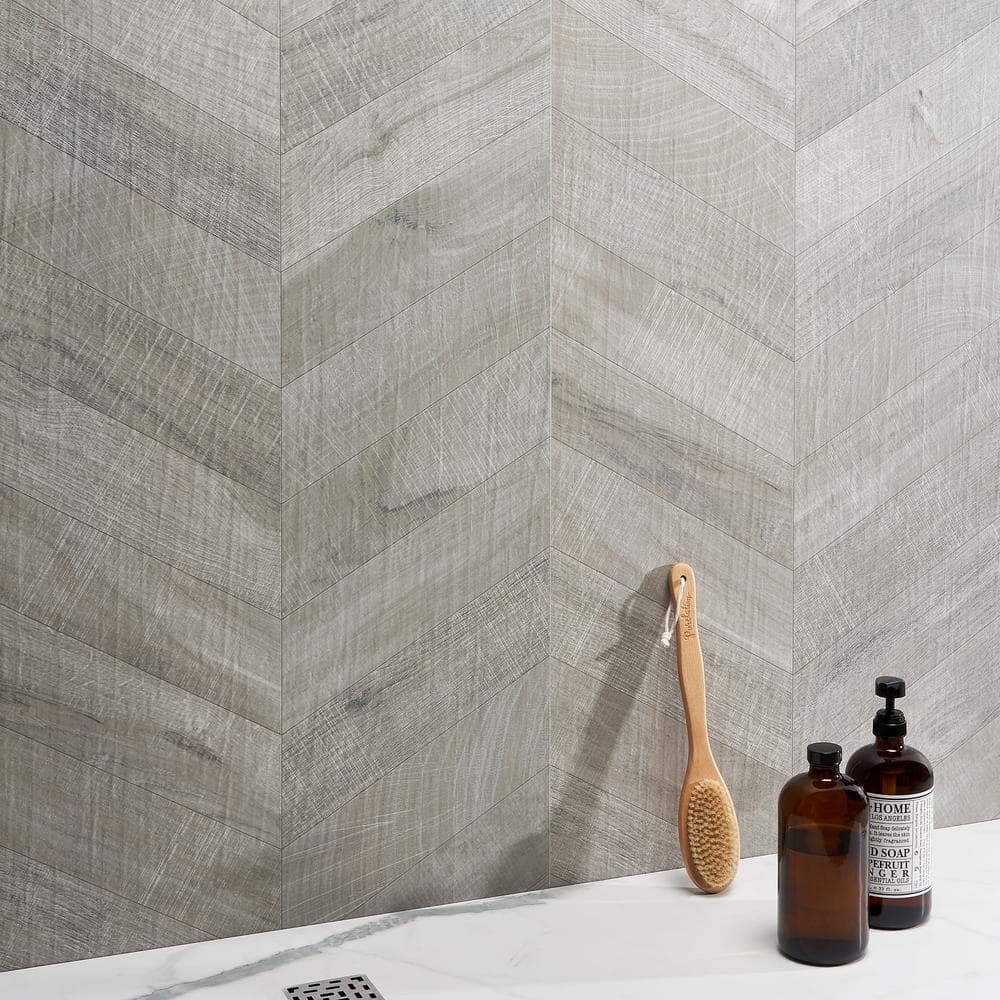 Auburn Chevron Gray 24 in. x 48 in. Matte Porcelain Floor and Wall Tile