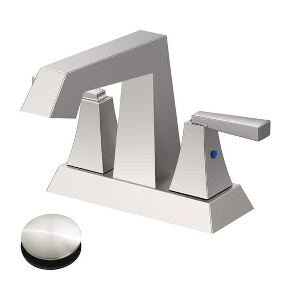 Rotatable 4 in. Centerset Double Handle Bathroom Faucet with Drain Kit Included in Brushed Nickel