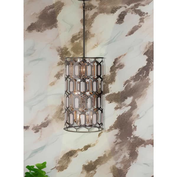 Hexly 60-Watt 9-Light Bronze and Sultry Silver Candle Pendant Light with Crystal and Alabaster Accents No Bulbs Included