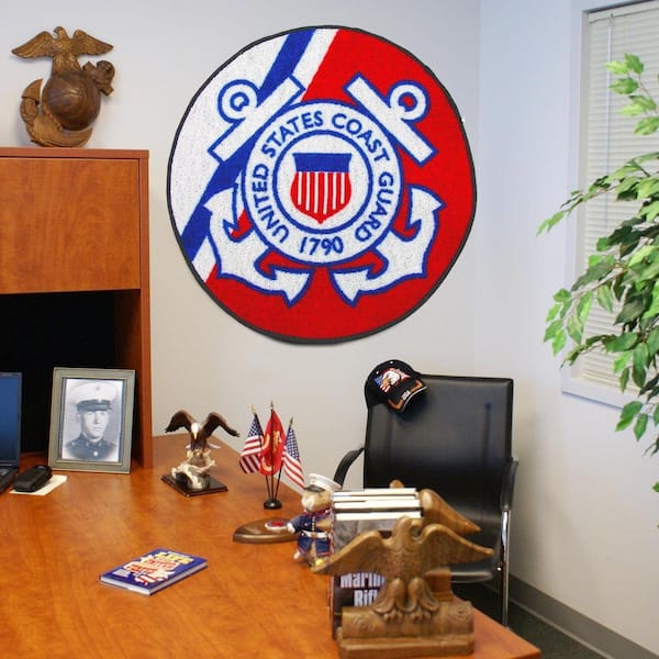 MIL U.S. Coast Guard Red 4 ft. x 4 ft. Round Indoor Area Rug