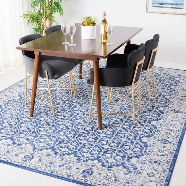 Brentwood 11 ft. x 15 ft. Navy/Light Gray Border Multi-Floral Geometric Area Rug