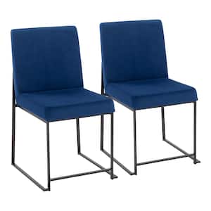 Fuji Blue Velvet and Black Steel High Back Dining Side Chair (Set of 2)