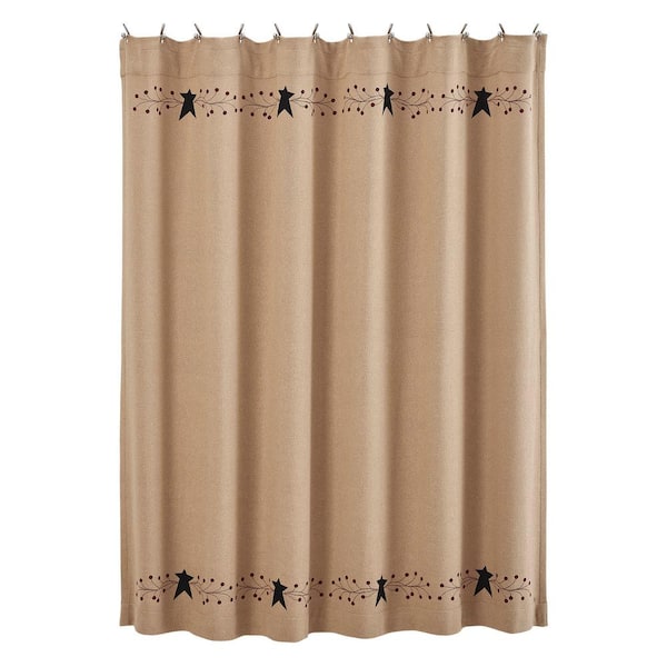 VHC Brands Pip Vinestar 72 in. W x 72 in. L Cotton Blend Shower Curtain in Natural Country Black Burgundy