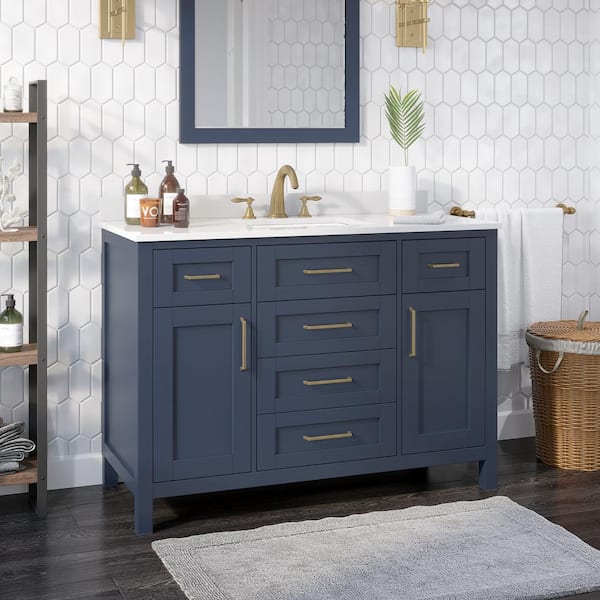 OVE Decors Tahoe 48-in Midnight Blue Undermount Single Sink Bathroom Vanity with White Engineered Stone Top