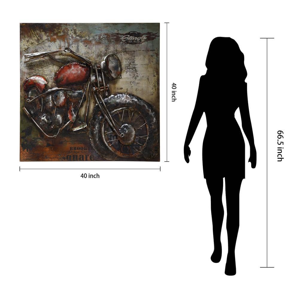 Primo Hand Painted Iron and Wood Motorcycle Wall Sculpture