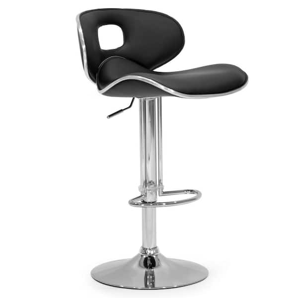 33.5 in. Adria Black Faux Leather Chrome Frame Adjustable Height Bar Stool (Set of 2)