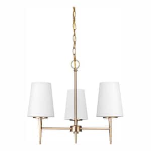 Driscoll 3-Light Satin Brass Modern Transitional Hanging Chandelier with LED Bulbs
