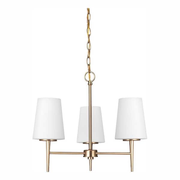 Generation Lighting Driscoll 3-Light Satin Brass Modern Transitional Hanging Chandelier with LED Bulbs