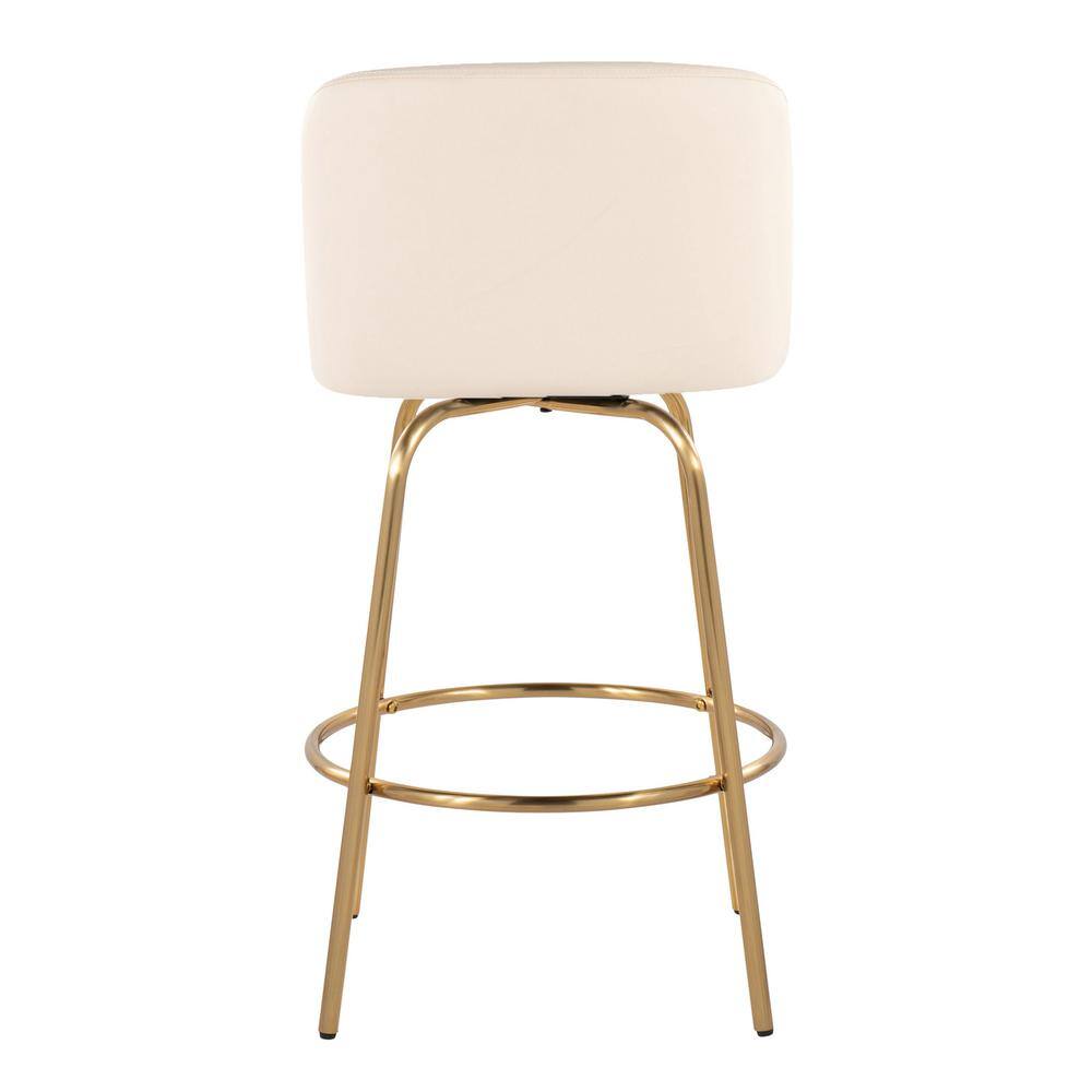 Cream Upholstered Swivel Counter Stool with Gold Metal Frame