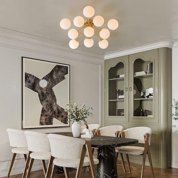 HUOKU Ceder 11-Light 30.7 in. Brass Sputnik Semi-Flush Mount