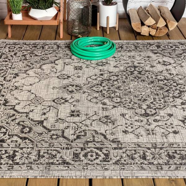 Monterrey Boho Outdoor Mat - 18'x9' (Black/Grey)