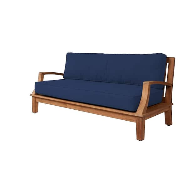 Unbranded Eliane Teak Outdoor Couch with Sunbrella Cushion in Navy