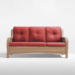 ArcoBay Metal and Yellow Wicker Outdoor 3-Seat Sectional Couch Sofa with Olefin Red Cushions