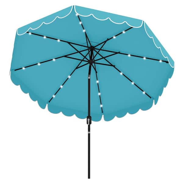 Costway 9.3 ft. Solar Market Patio Umbrella Outdoor Sunshade with 24 LED Lights Ruffles in Turquoise