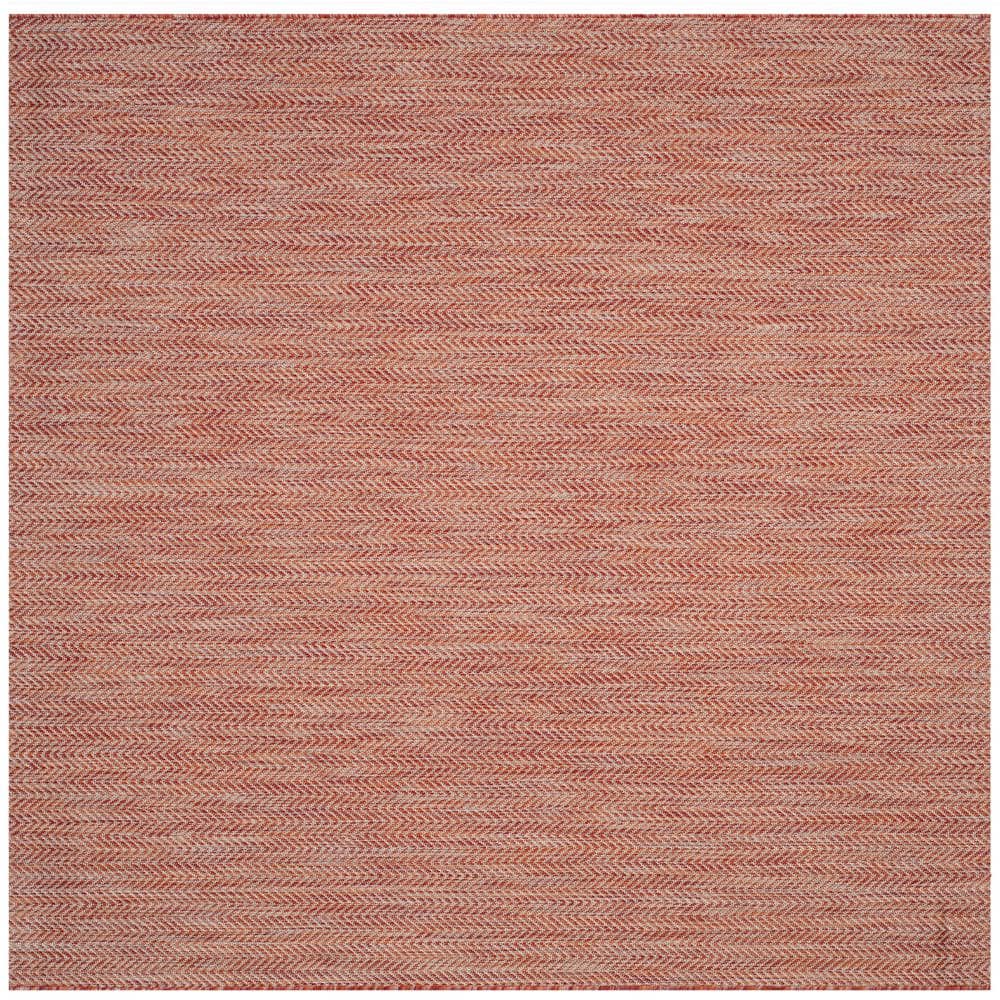 Red and Beige Square Chevron Indoor/Outdoor Synthetic Rug, 4' x 4'