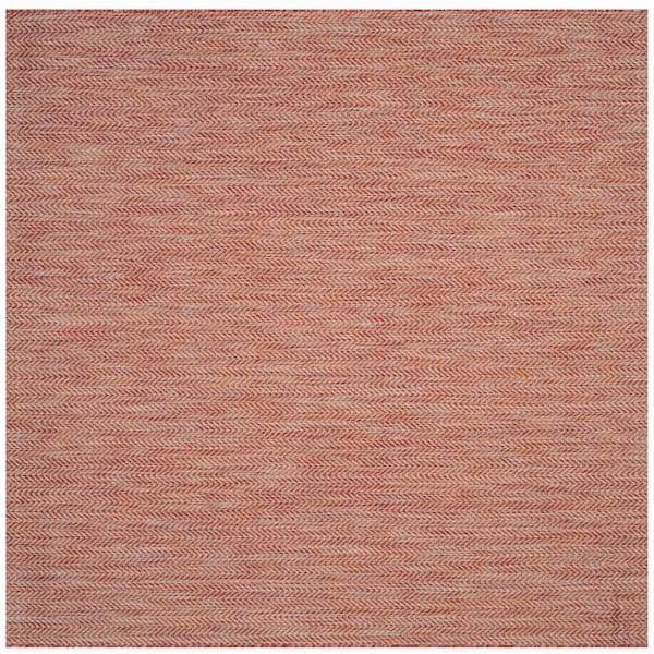 Courtyard Red/Beige 4 ft. x 4 ft. Square Solid Color Chevron Indoor/Outdoor Area Rug