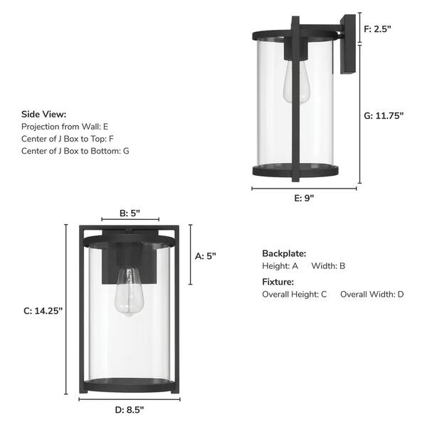Hunter Fan Company - Hunter Astwood 1 Light Matte Black Cylinder Hardwired Outdoor Lighting for Foyer / Entry Way