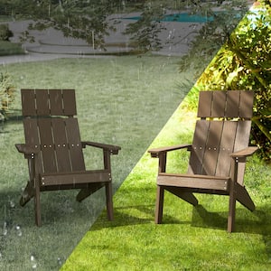Gaia Traditional Curveback Slate Coffee Brown Plastic Patio Adirondack Chair Outdoor Chairs Set of 2