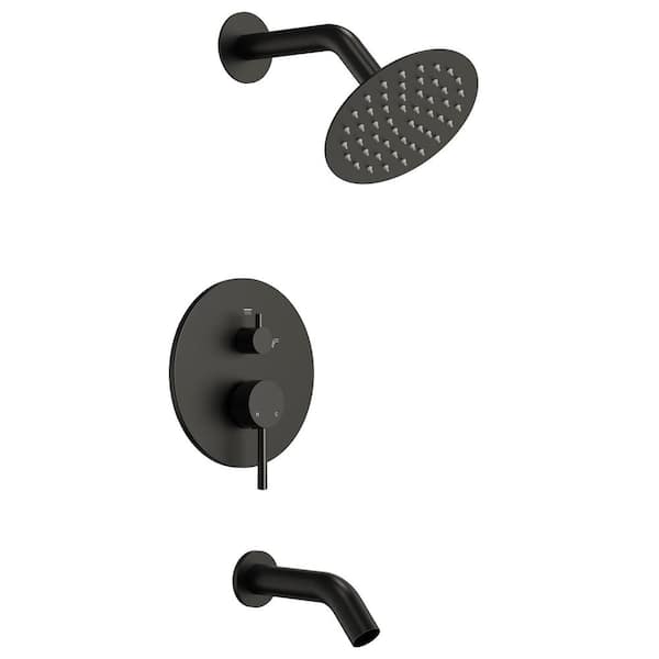 Round 6 in. Modern Minimalist Single Handle 2-Spray Tub and Shower Faucet 2.5 GPM in Matte Black Valve Included