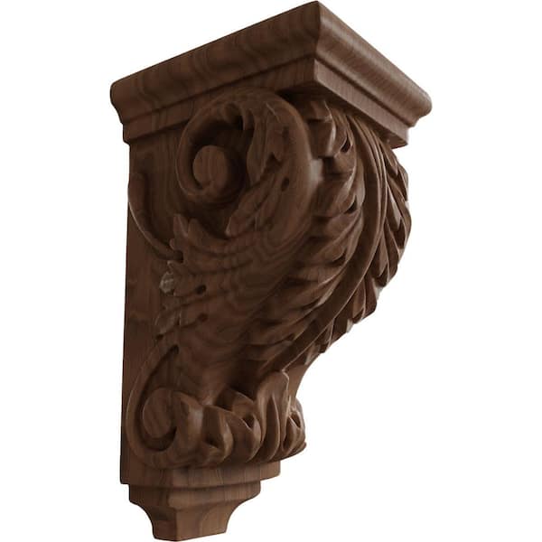 Ekena Millwork 4 in. x 3-1/2 in. x 7 in. Unfinished Wood Mahogany Small Acanthus Corbel