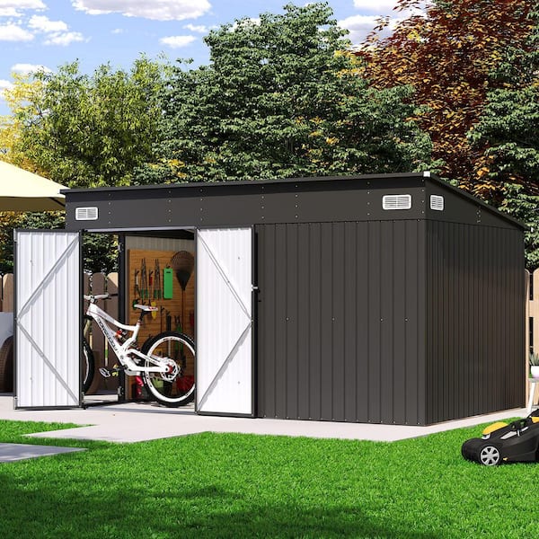 Sizzim Black 12 ft. W x 8 ft. D Outdoor Lean to Storage Metal Shed