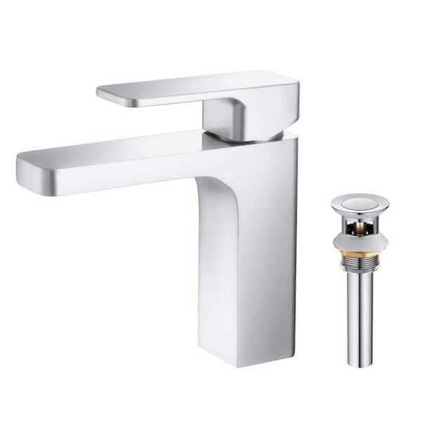 Single Handle Lever Handle Single Hole Bathroom Sink Faucet with Supply Lines and Pop-Up Drain in Chrome
