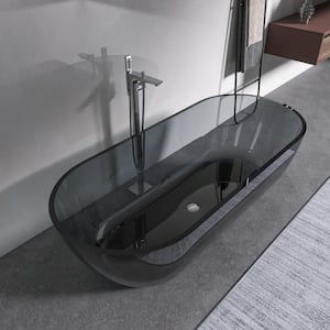 Moray 69 in. x 29.5 in. Solid Surface Stone Resin Flatbottom Freestanding Soaking Bathtub in Translucent black