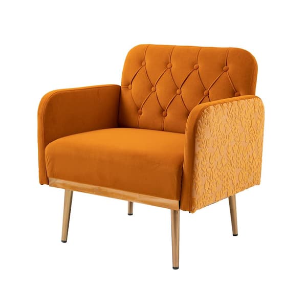 STICKON 31 in. Orange Velvet Arm Chair with Metal Legs