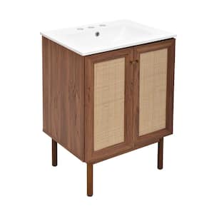 Classe 24 in. Bathroom Vanity in Brown Oak with White, 3-Hole Ceramic Sink Top