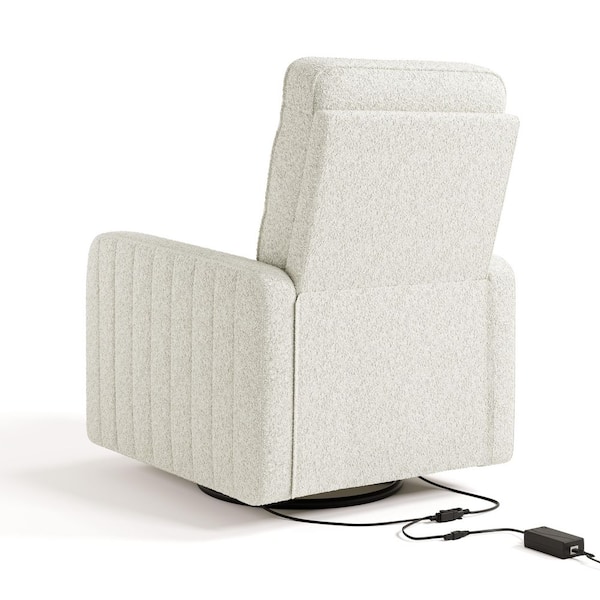 Storkcraft Kyoto Ivory Boucle Deluxe Nursery Power Recliner Swivel