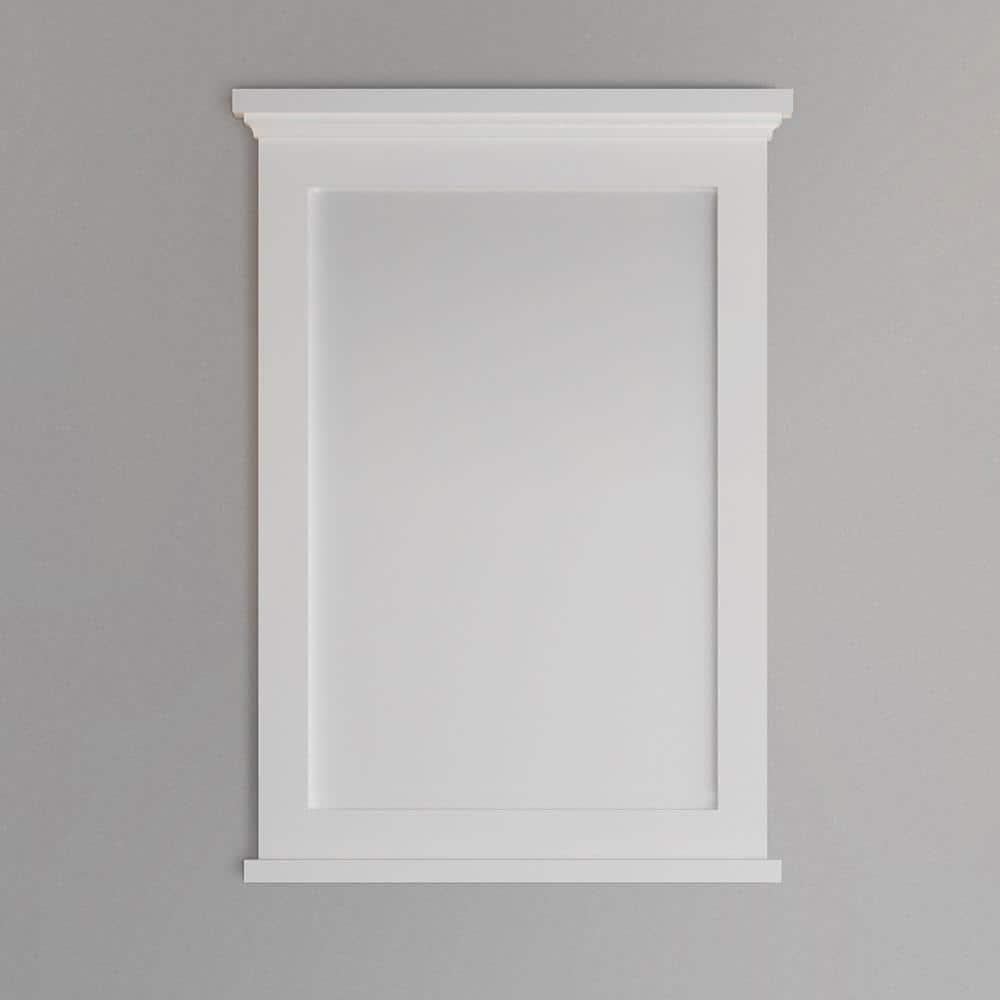Elegant Matte White Rectangular Wood Bathroom Vanity Mirror