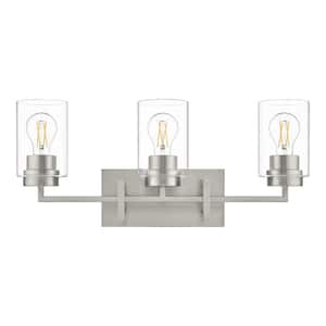 Westerling 22.5 in. 3-Light Brushed Nickel Bathroom Vanity Light Fixture with Clear Glass Shades