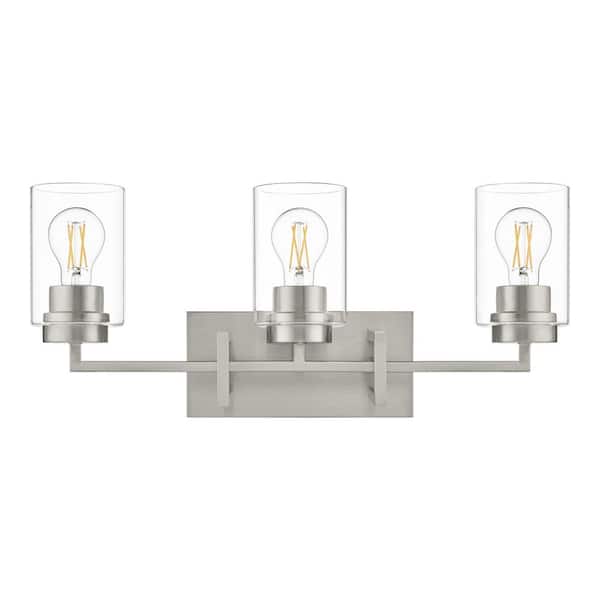 Hampton Bay Westerling 22.5 in. 3-Light Brushed Nickel Bathroom Vanity Light Fixture with Clear Glass Shades
