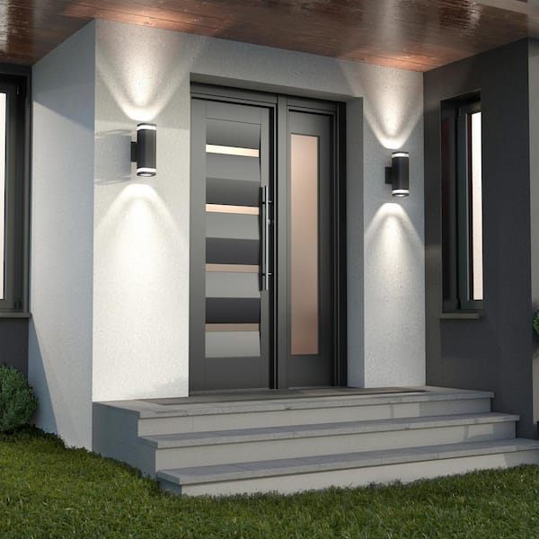 Stark Black Modern Smart Dusk to Dawn Integrated LED Exterior Hardwired Garage   Porch-Light Lantern Sconce