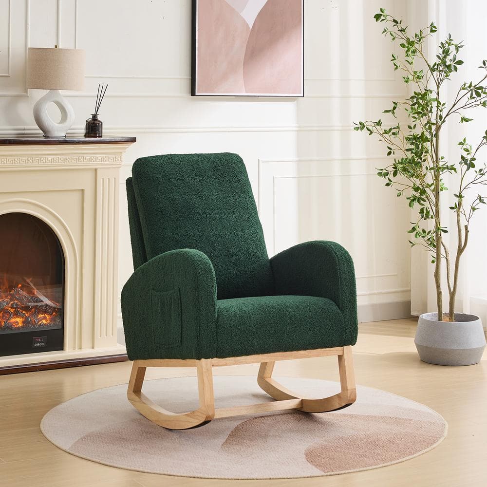 Green Rocking Accent Armchair 27.2 in. W Rocking Chair for Nursery Sherpa G