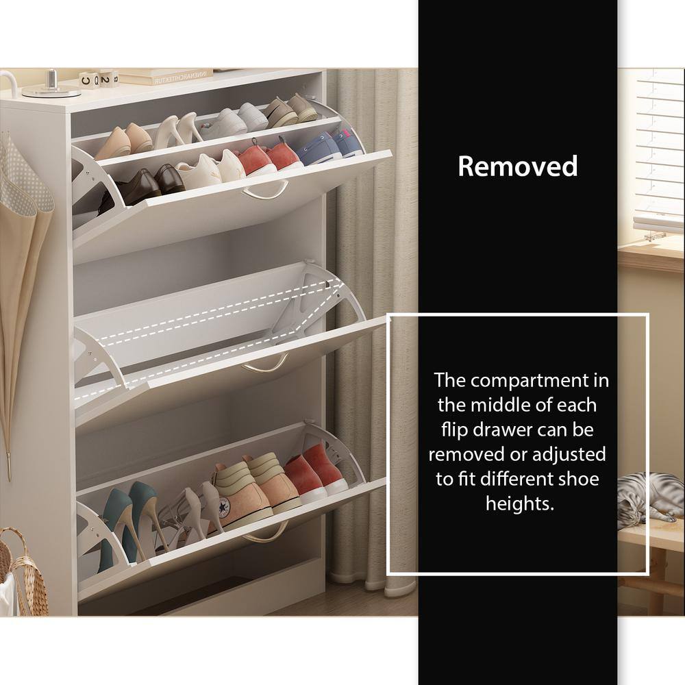 White MDF 3-Drawer Shoe Storage Cabinet with Metal Handles