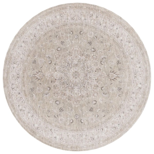 SAFAVIEH Mason 6 ft. x 6 ft. Light Gray/Green Medallion Border Round Area Rug