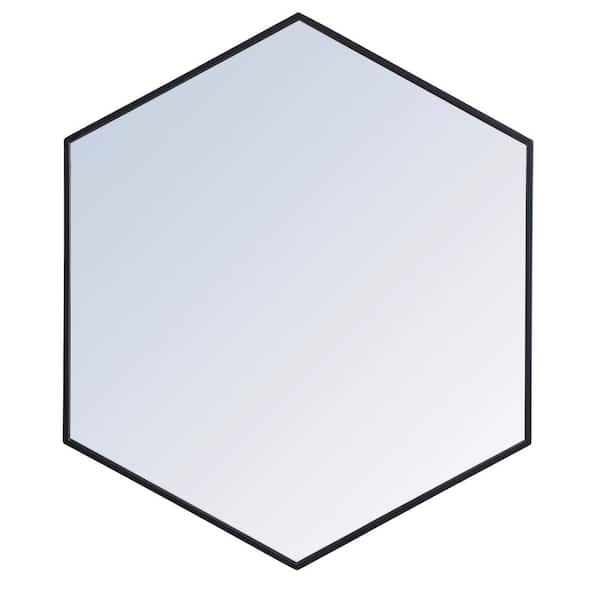 Unbranded Timeless Home 38 in. W x 32 in. H x Contemporary Metal Framed Hexagon Black Mirror
