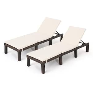 Carmelo Multibrown 2-Piece Faux Rattan Outdoor Chaise Lounge with Cream Cushion