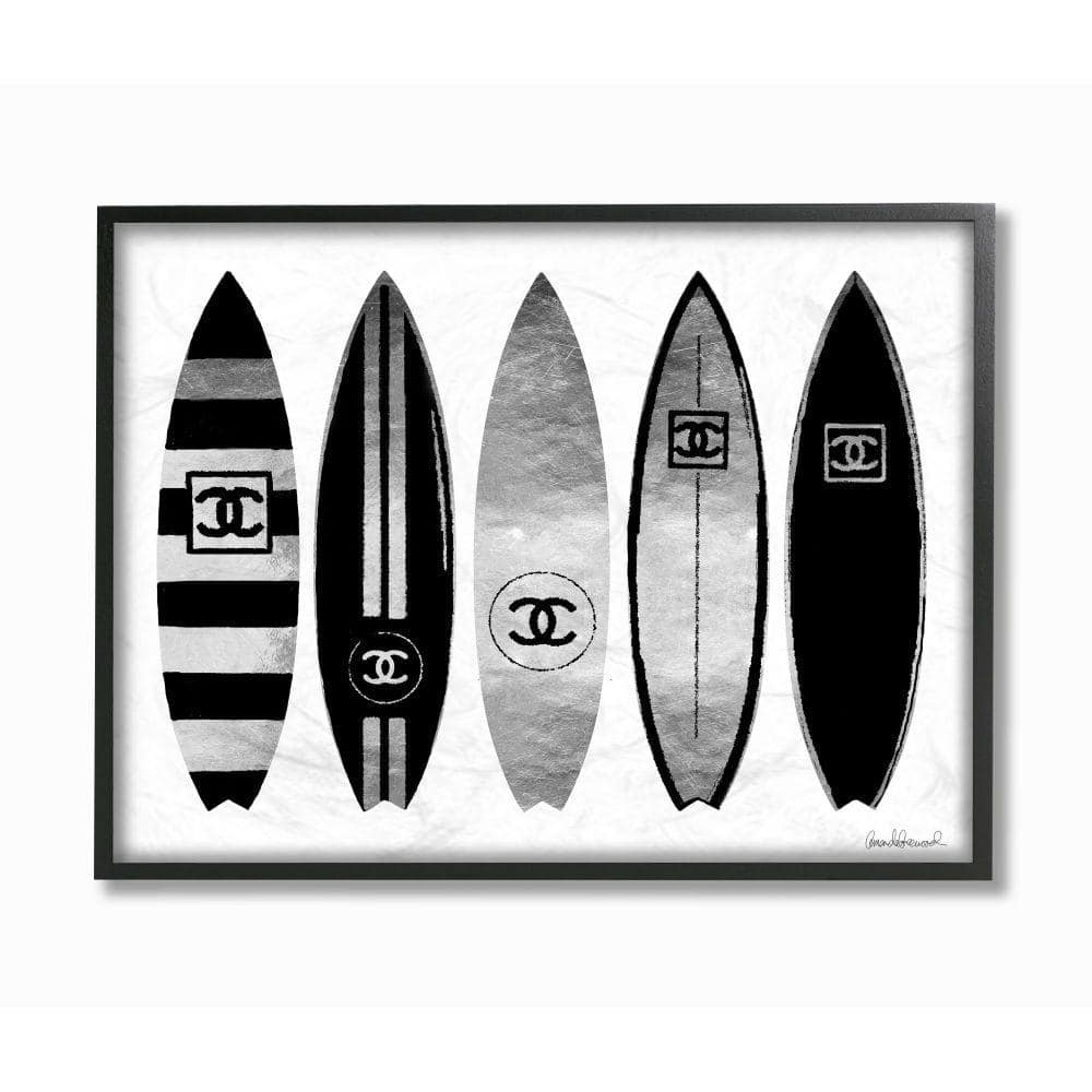 Stupell Industries Fashion Designer Surf Boards Black Silver Watercolor Framed Wall Art by Amanda Greenwood