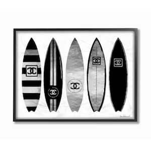 "Fashion Designer Surf Boards Black Silver Watercolor "by Amanda Greenwood Framed Abstract Wall Art 20 in. x 16 in.