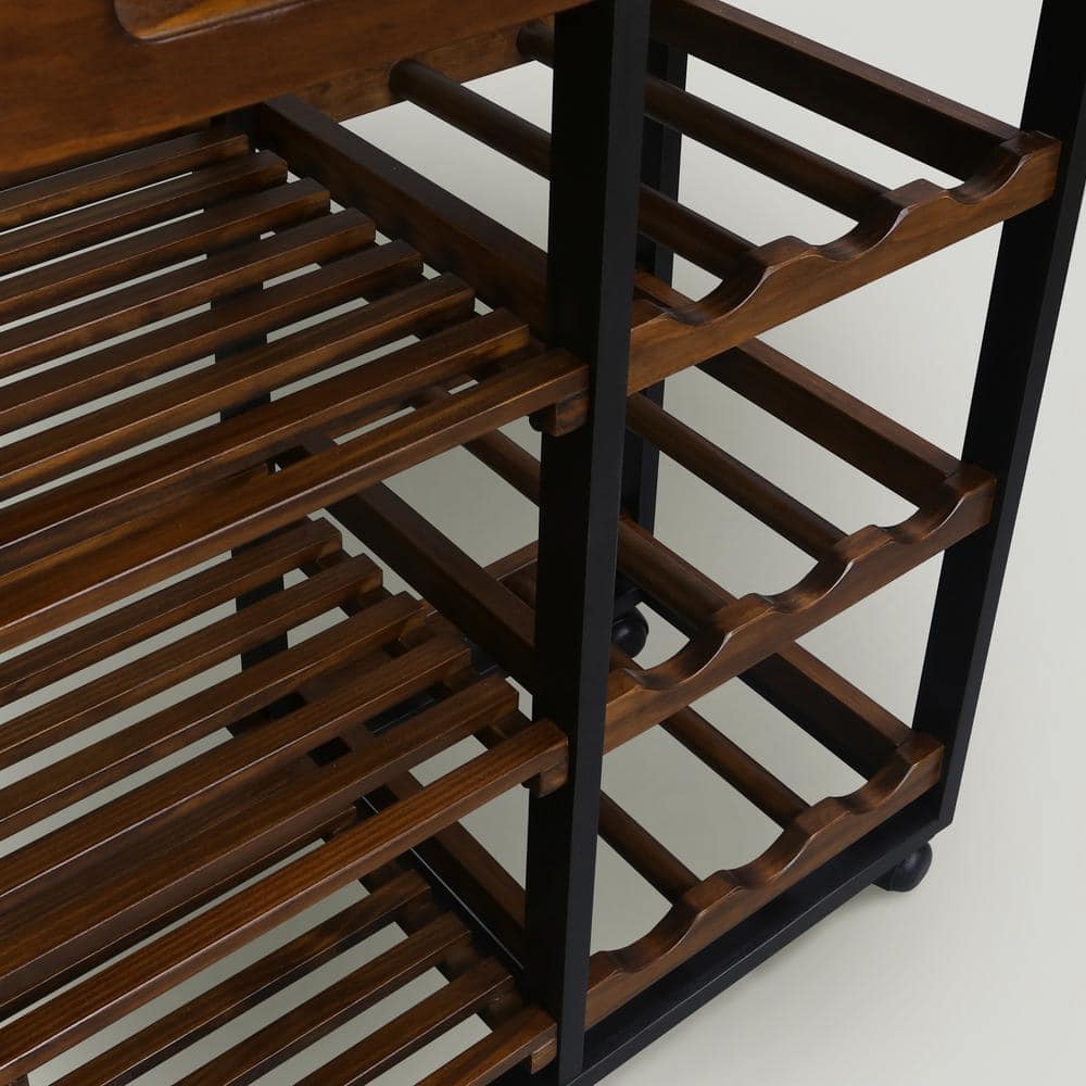 19 in.W Two Tone Solid Wood Kitchen Cart with Wine Rack and Drawer - thumbnail 5