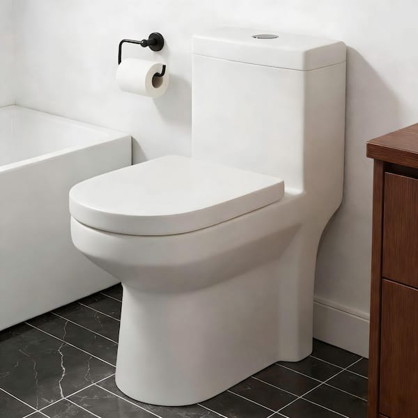 1-Piece 1.1/1.6 GPF Dual Flush Compact Toilet in Glossy White