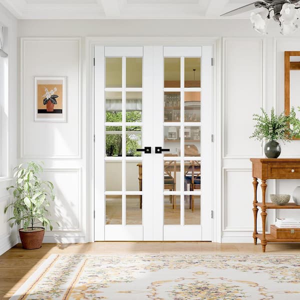 TENONER 64 in. x 80 in. 10 Lite Tempered Clear Glass Primed Wood