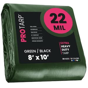 8 ft. x 10 ft. Green/Black 22 Mil Heavy Duty Polyethylene Tarp, Waterproof, UV Resistant, Rip and Tear Proof