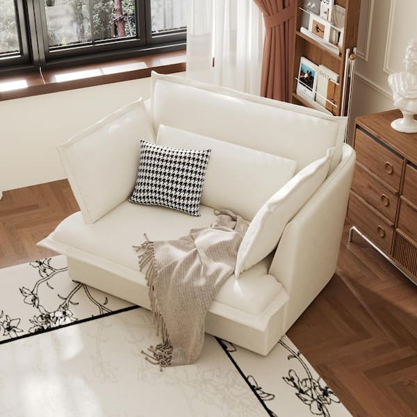 47.2 in. Round Arm Fabric Suede Modular Sofa with Removable Pillow-Back in. Beige